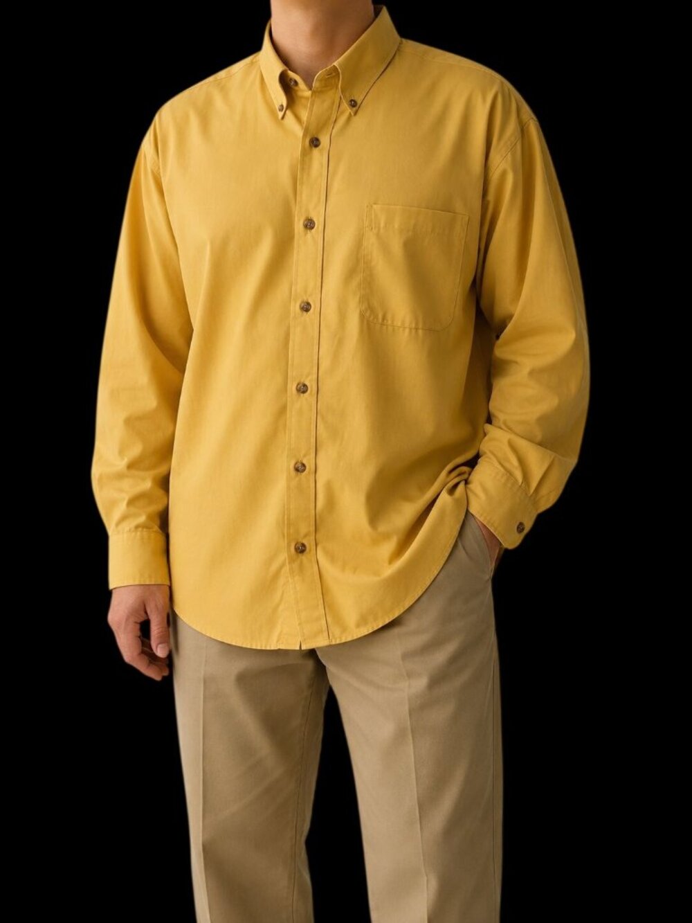 Cabela's Shirt Classic Preppy Gold Button-Down Shirt Pocket Long Sleeve Men 2XL